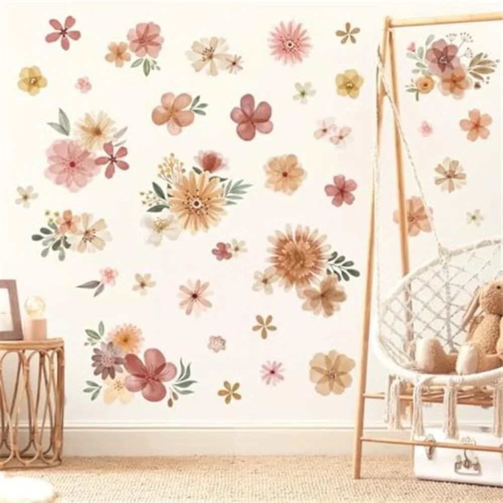 Boho Daisy Flower Wall Decals Watercolor Floral Stickers Nursery Girls Room